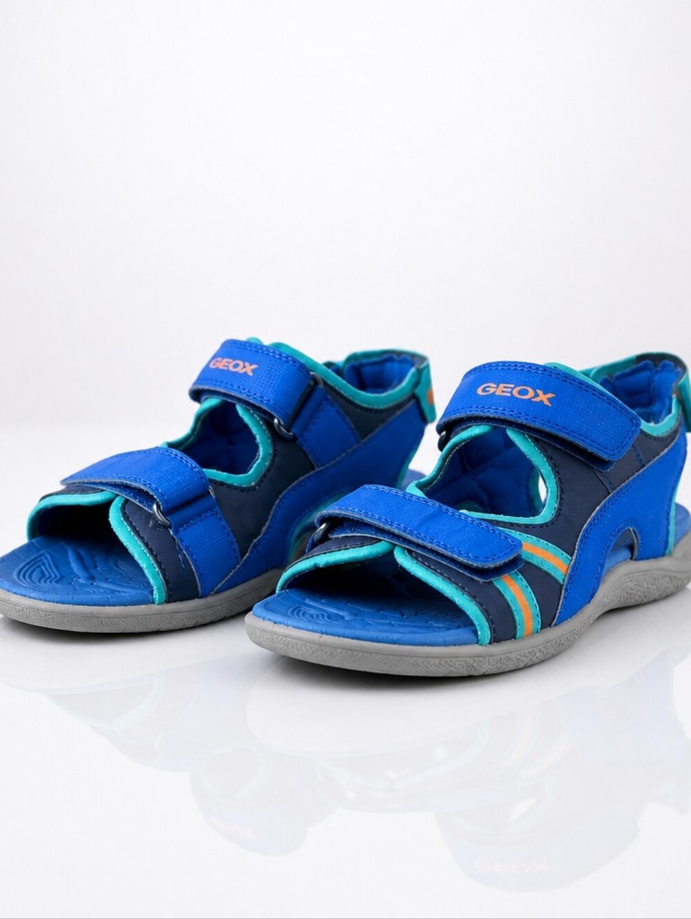 Geox Kids Navy Blue and Teal Sport Sandals with Orange Accent